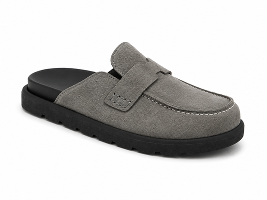 Hermes Suede Calfskin Mens Go Mules Gray