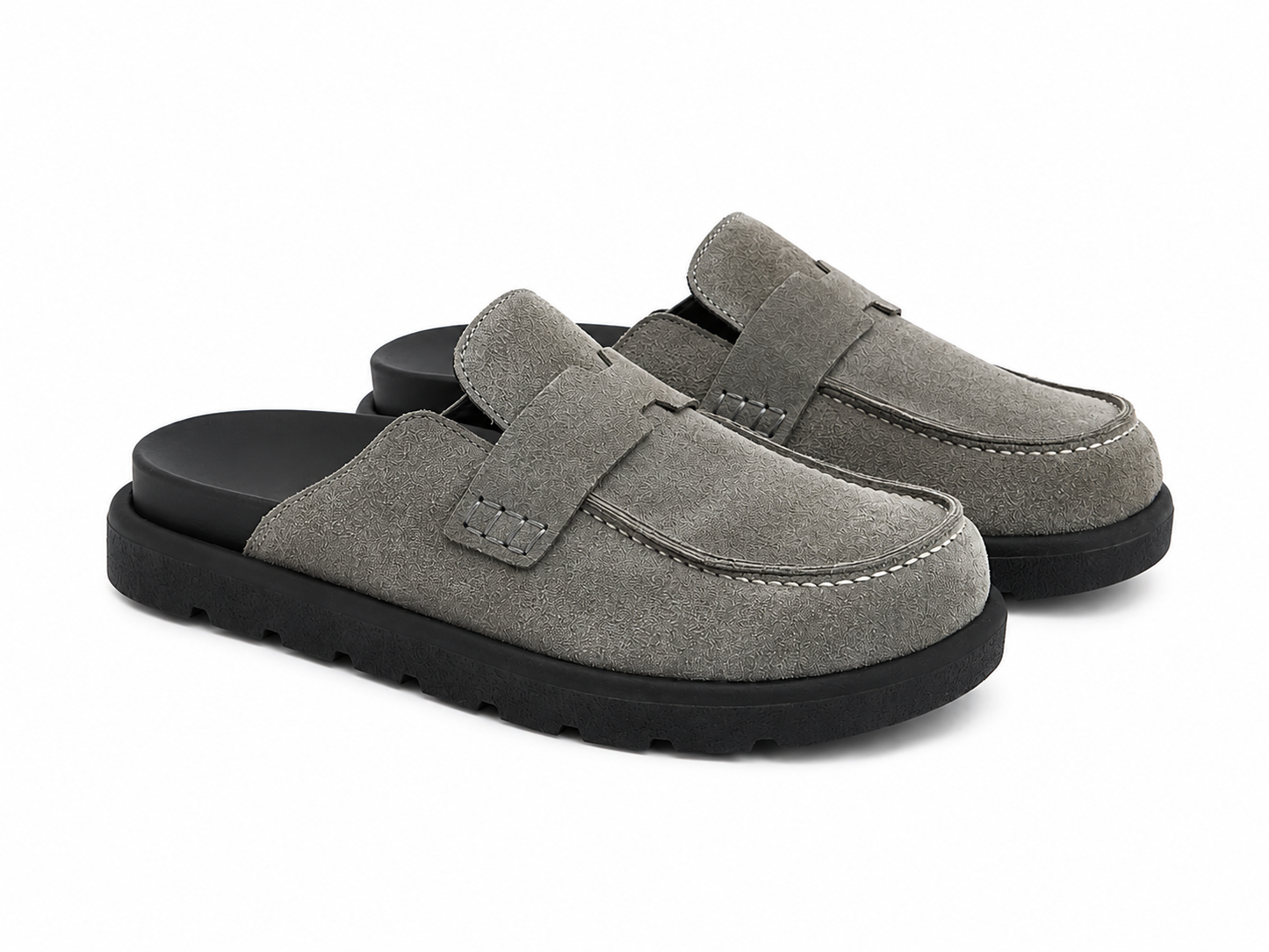 Hermes Suede Calfskin Mens Go Mules Gray