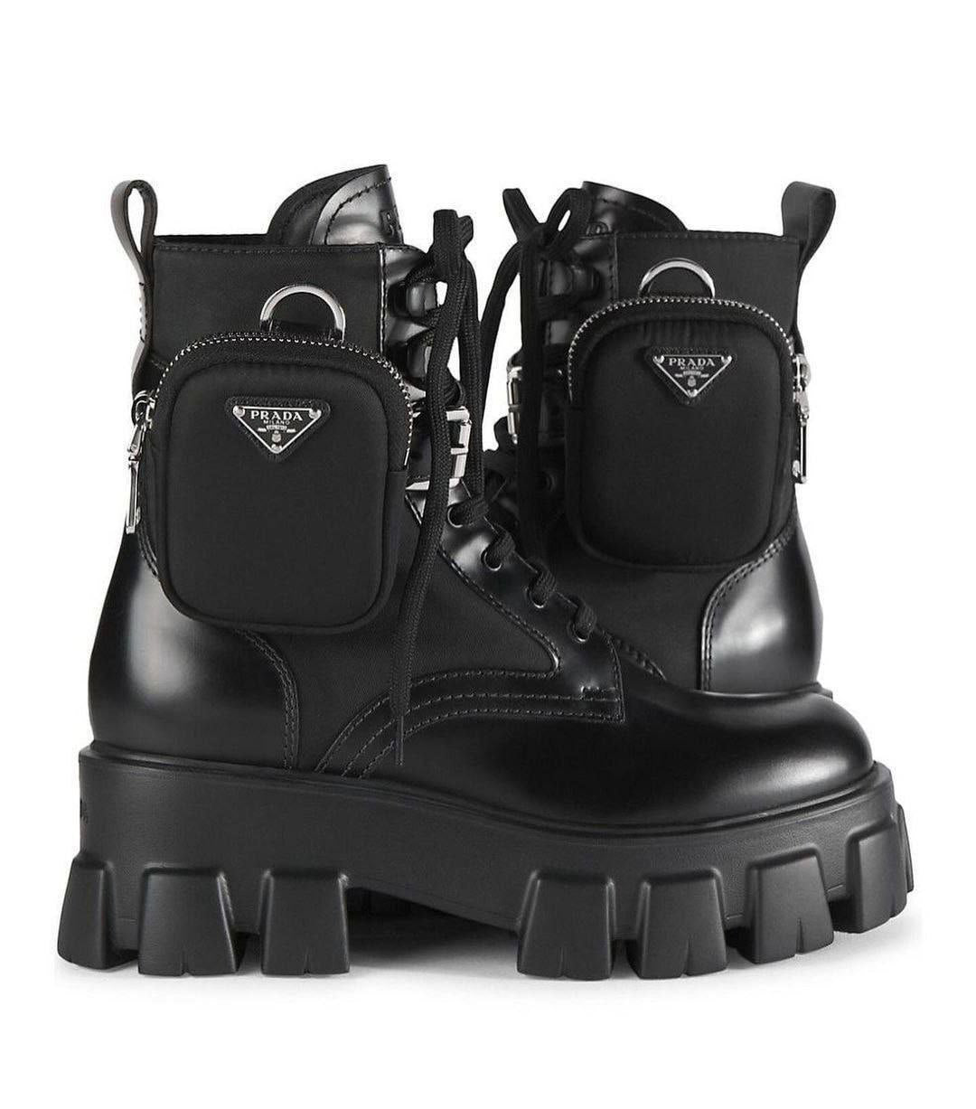 Prada Monolith Leather And Re-nylon Combat Boots