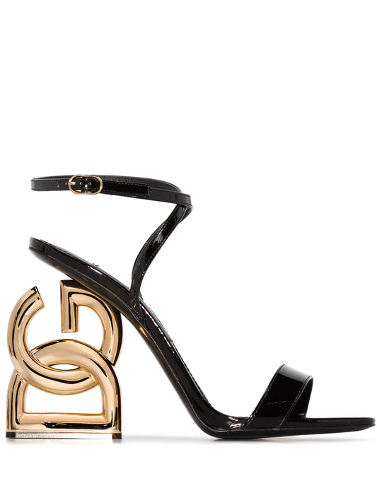 Dolce and Gabbana Logo Heel Ankle Strap Sandal