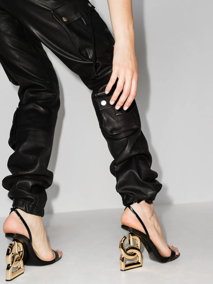 Dolce and Gabbana Logo Heel Ankle Strap Sandal