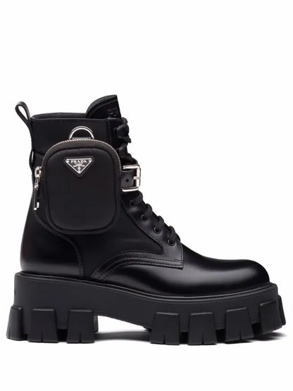 Prada Monolith Leather And Re-nylon Combat Boots