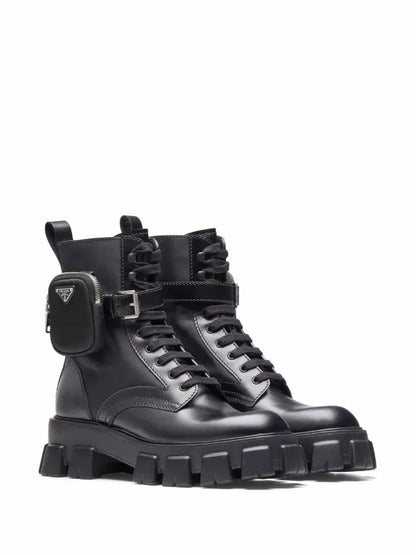 Prada Monolith Leather And Re-nylon Combat Boots