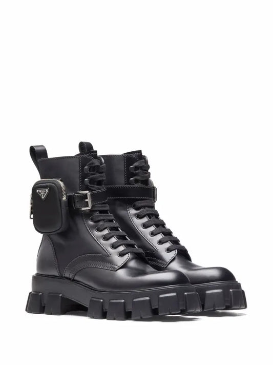 Prada Monolith Leather And Re-nylon Combat Boots