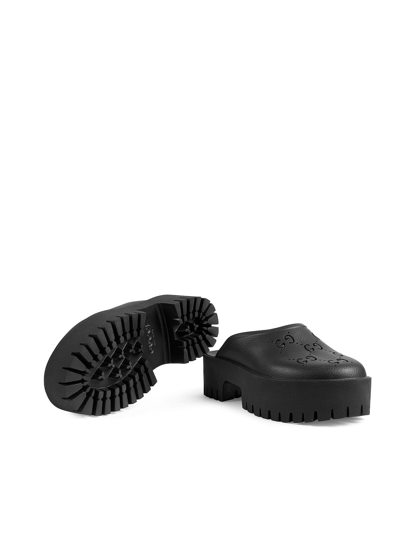gucci rubber monogram gg go through platform slide black