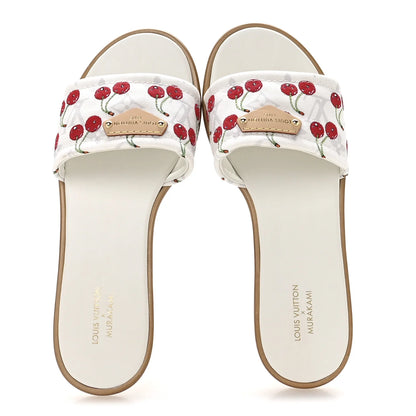 louis vuitton Cherry Lily Flat Mule X Takashi Murakami White