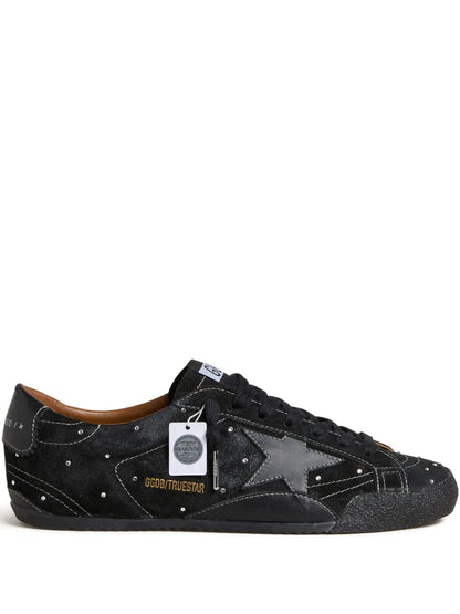 Golden Goose True-Star Trainers In Black Suede With Swarovski Crystals And Black