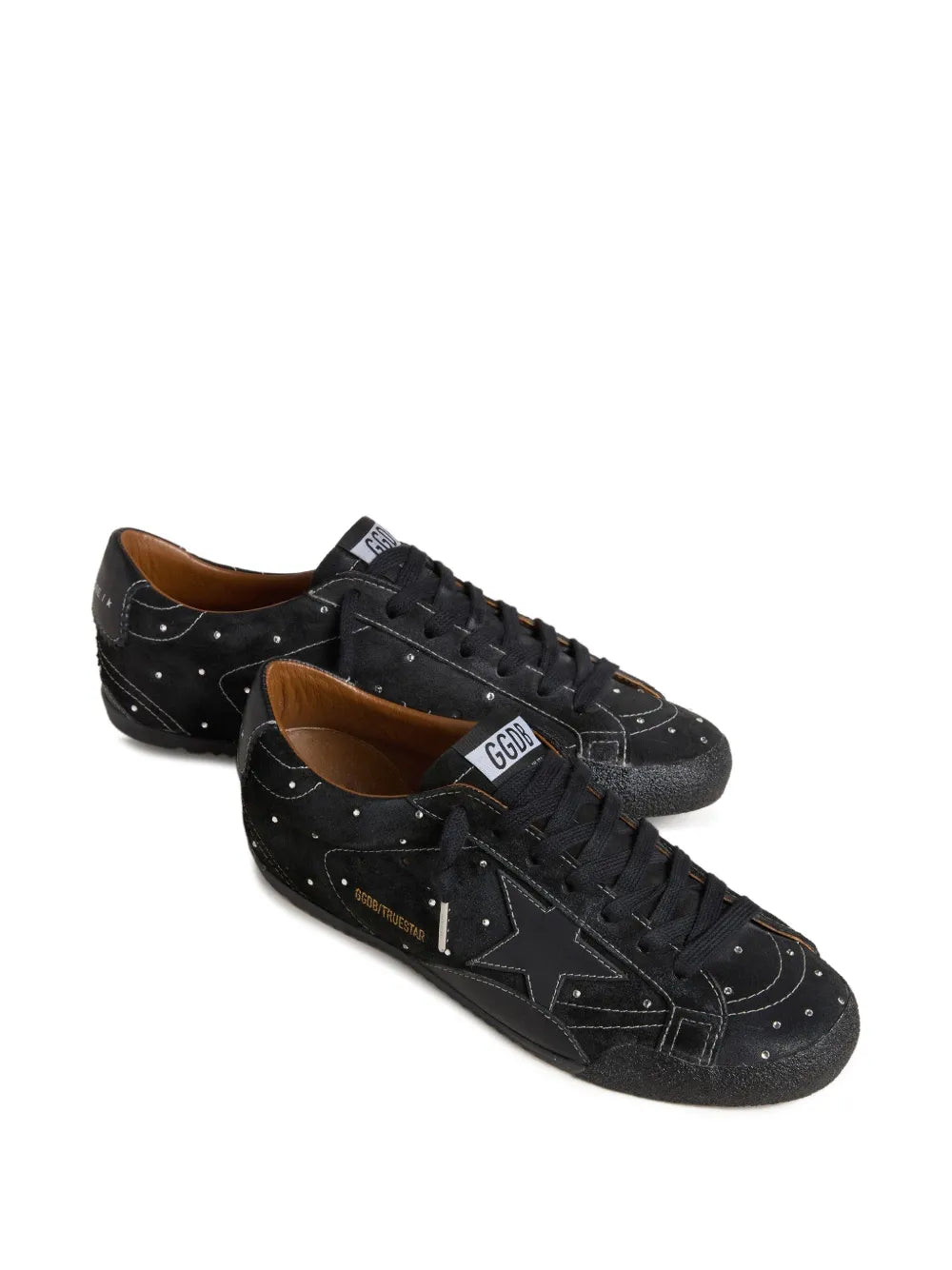 Golden Goose True-Star Trainers In Black Suede With Swarovski Crystals And Black