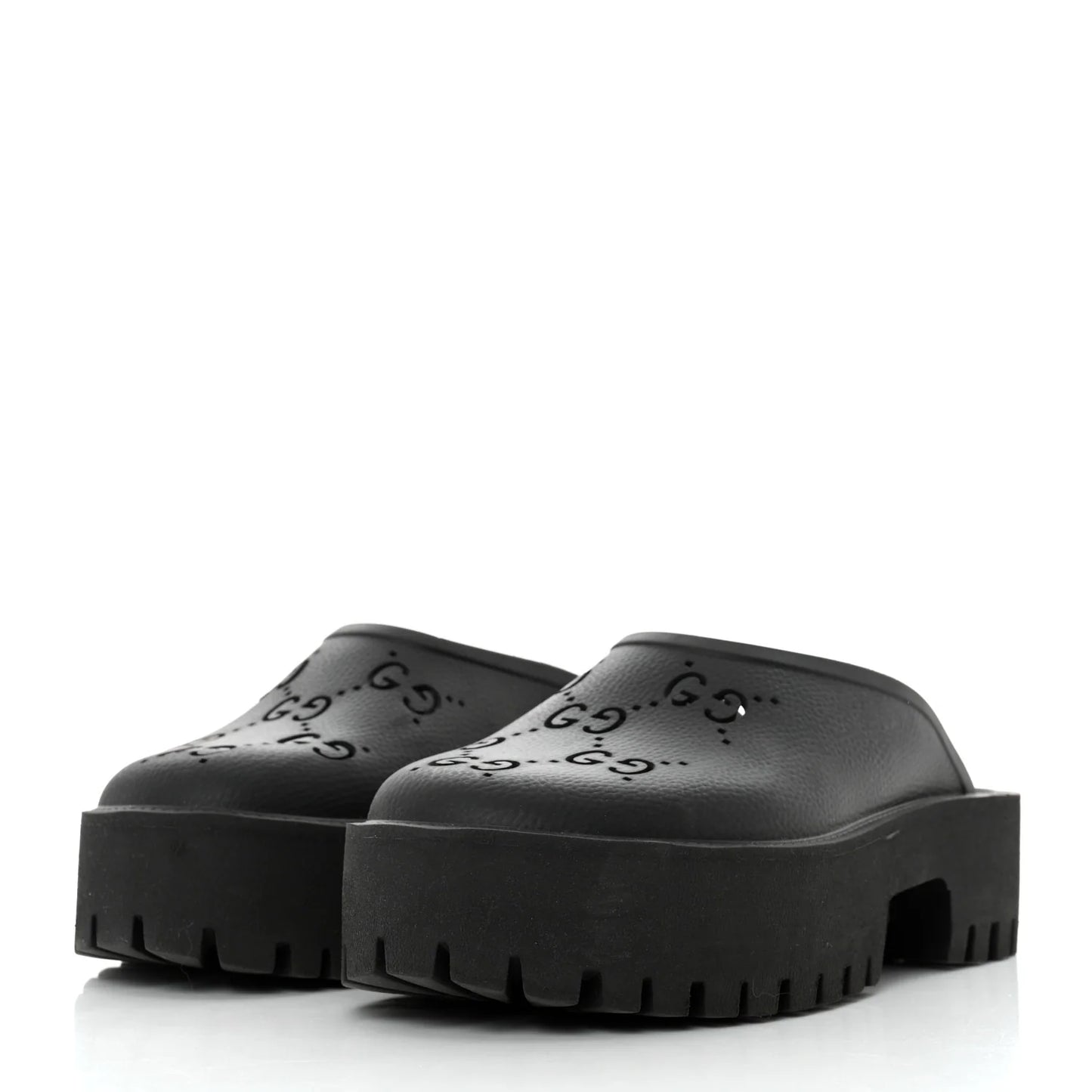 gucci rubber monogram gg go through platform slide black