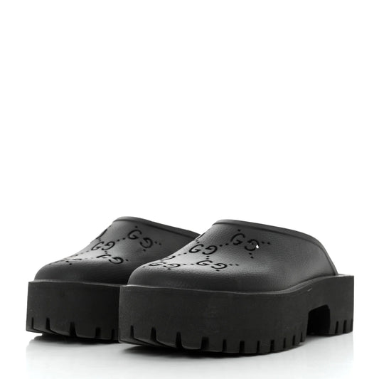 gucci rubber monogram gg go through platform slide black