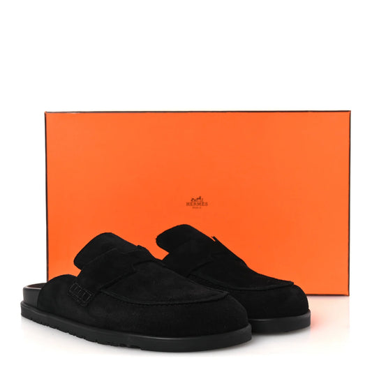 hermes suede calfskin mens go mules black