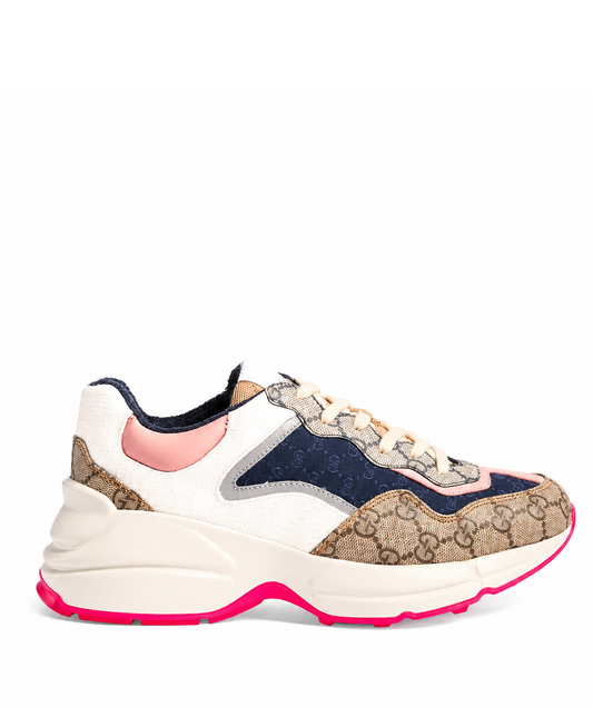 Gucci Multicolor Fabric and Leather Rhyton Low Top