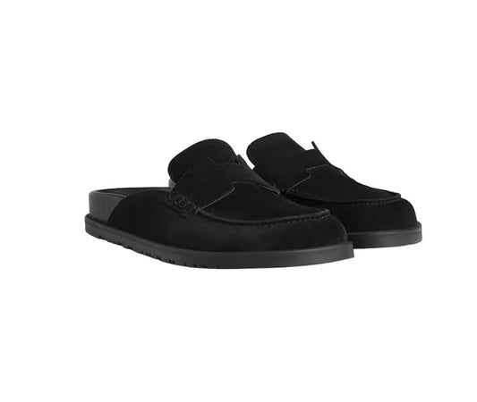 hermes suede calfskin mens go mules black