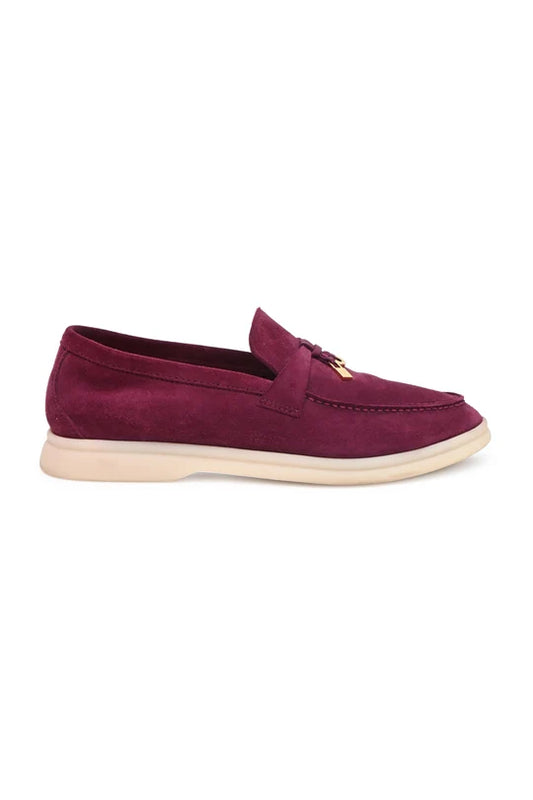Loro Piana Burgundy suede Bright Amaranth Summer Charms Walk loafers