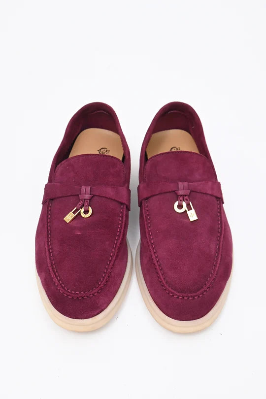 Loro Piana Burgundy suede Bright Amaranth Summer Charms Walk loafers