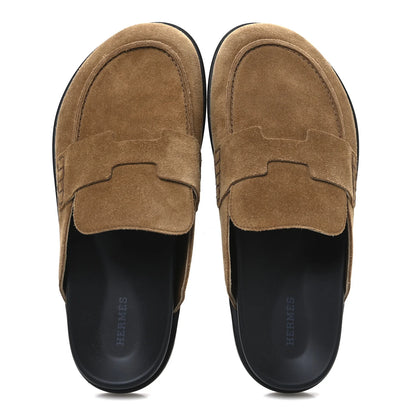 Hermes Suede Calfskin Mens Go Mules