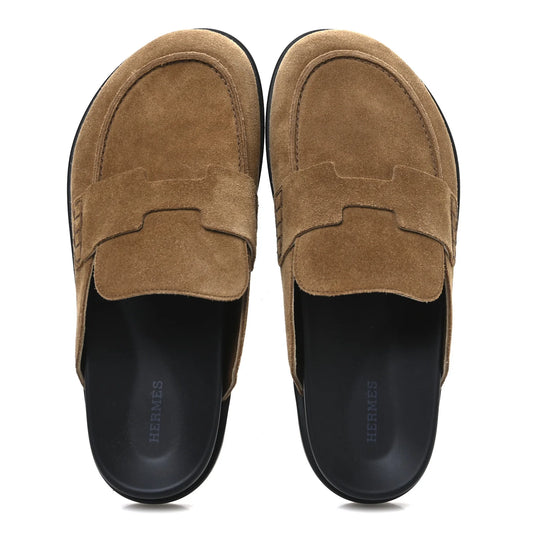 Hermes Suede Calfskin Mens Go Mules