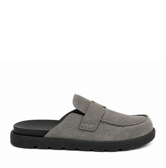Hermes Suede Calfskin Mens Go Mules Gray