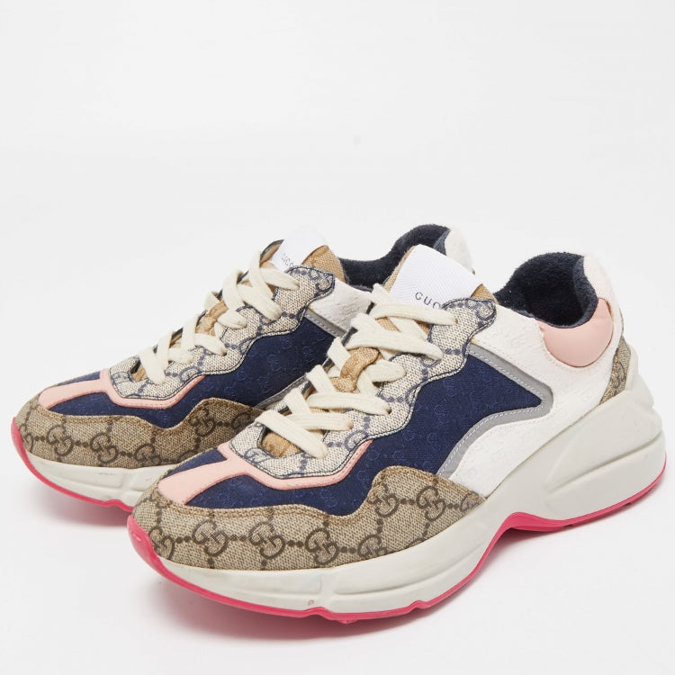 Gucci Multicolor Fabric and Leather Rhyton Low Top