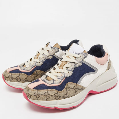 Gucci Multicolor Fabric and Leather Rhyton Low Top