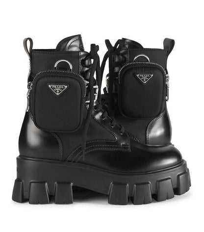 Prada Monolith Leather And Re-nylon Combat Boots